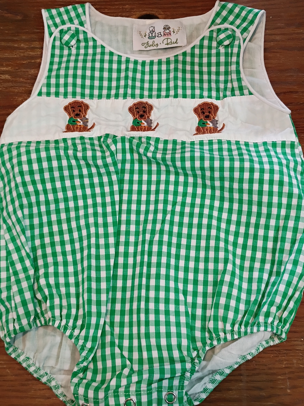 Finley +Reed Embroidered Hunting Dog Romper